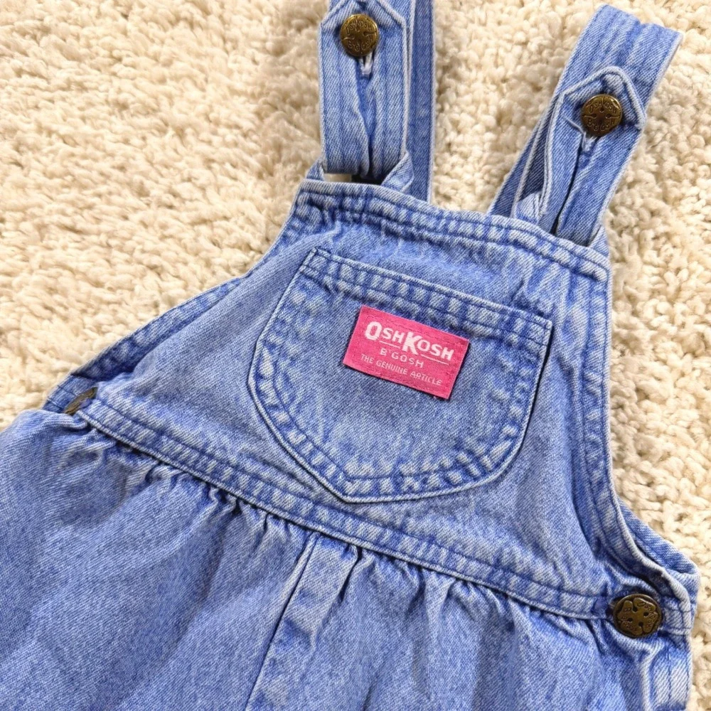 Vintage OshKosh Bgosh Girls Denim Pink Label Back Bow Shortalls 3T 90s Retro